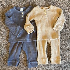 2 grey and Carmel h&m waffle knit long sleeve & pant sets